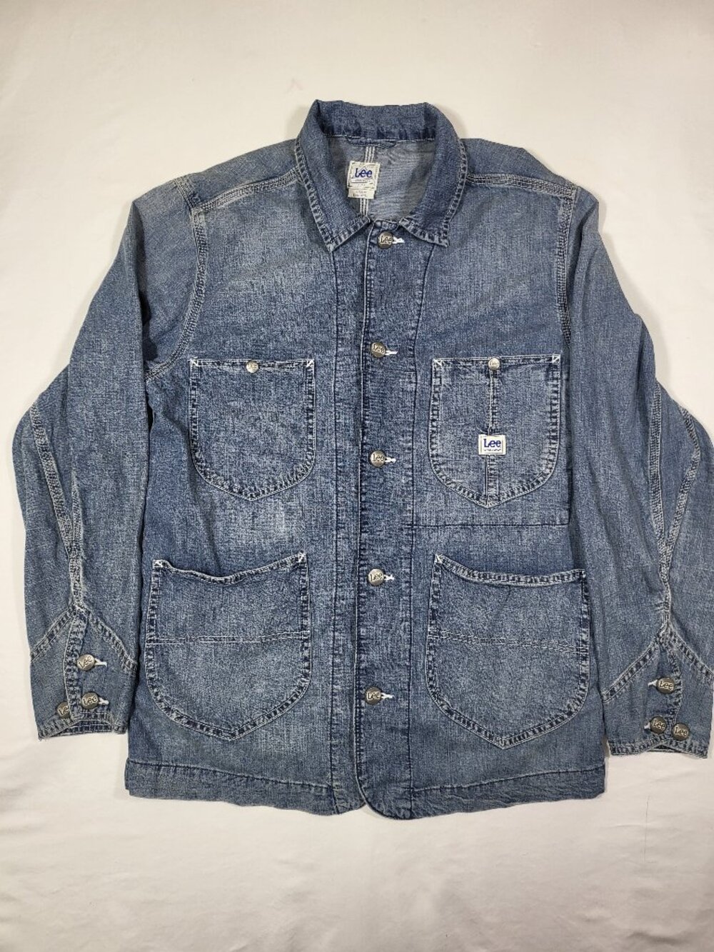 Lee Workwear Cotton Hemp Denim Chore Jacket Coat Size S Medium Wash Utility